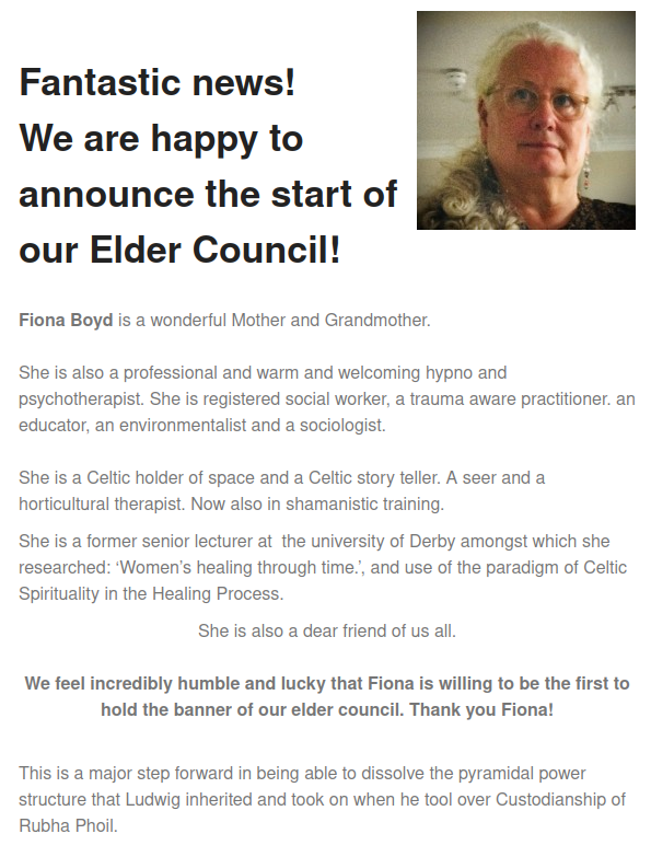 Fiona Boyd, our first elder and grandmother of the community